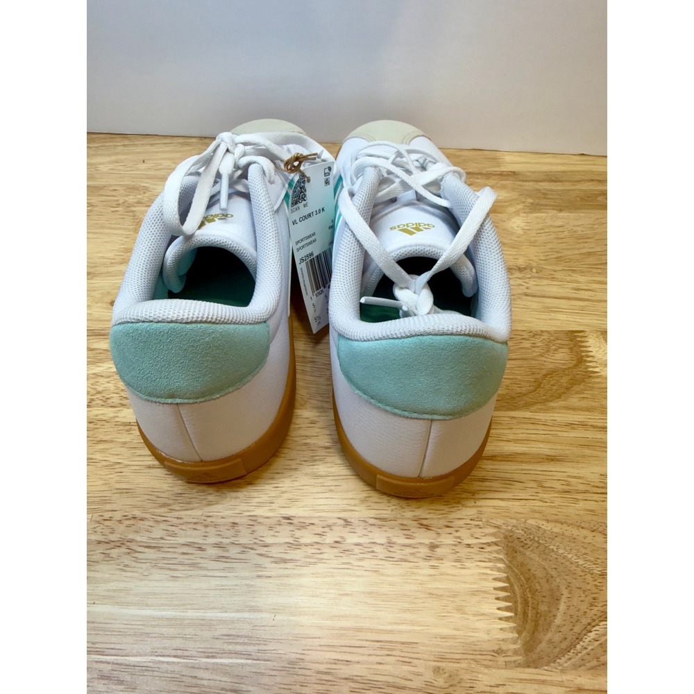 Adidas VL Court 3.0 K Kids Sneakers White Mint Green Gum JS2596 Size 5.5Y NEW - Picture 3 of 7